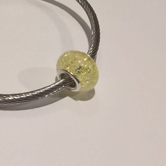 Silver Yellow "Crushed Glass" Charm for Pandora Style Bracelet - Picture 4 of 4